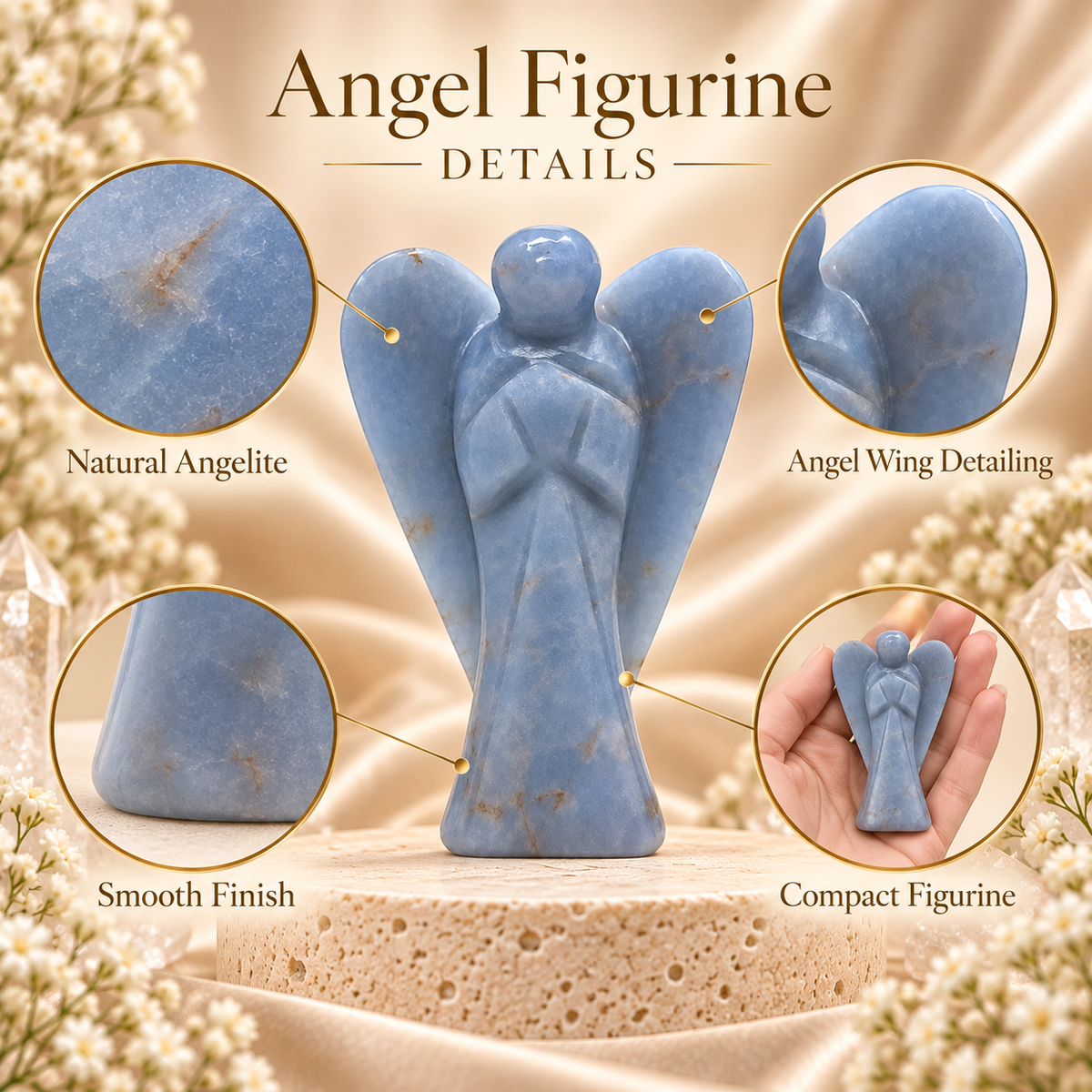 Angelite Angel Figurine for Serenity, Healing, and Protection