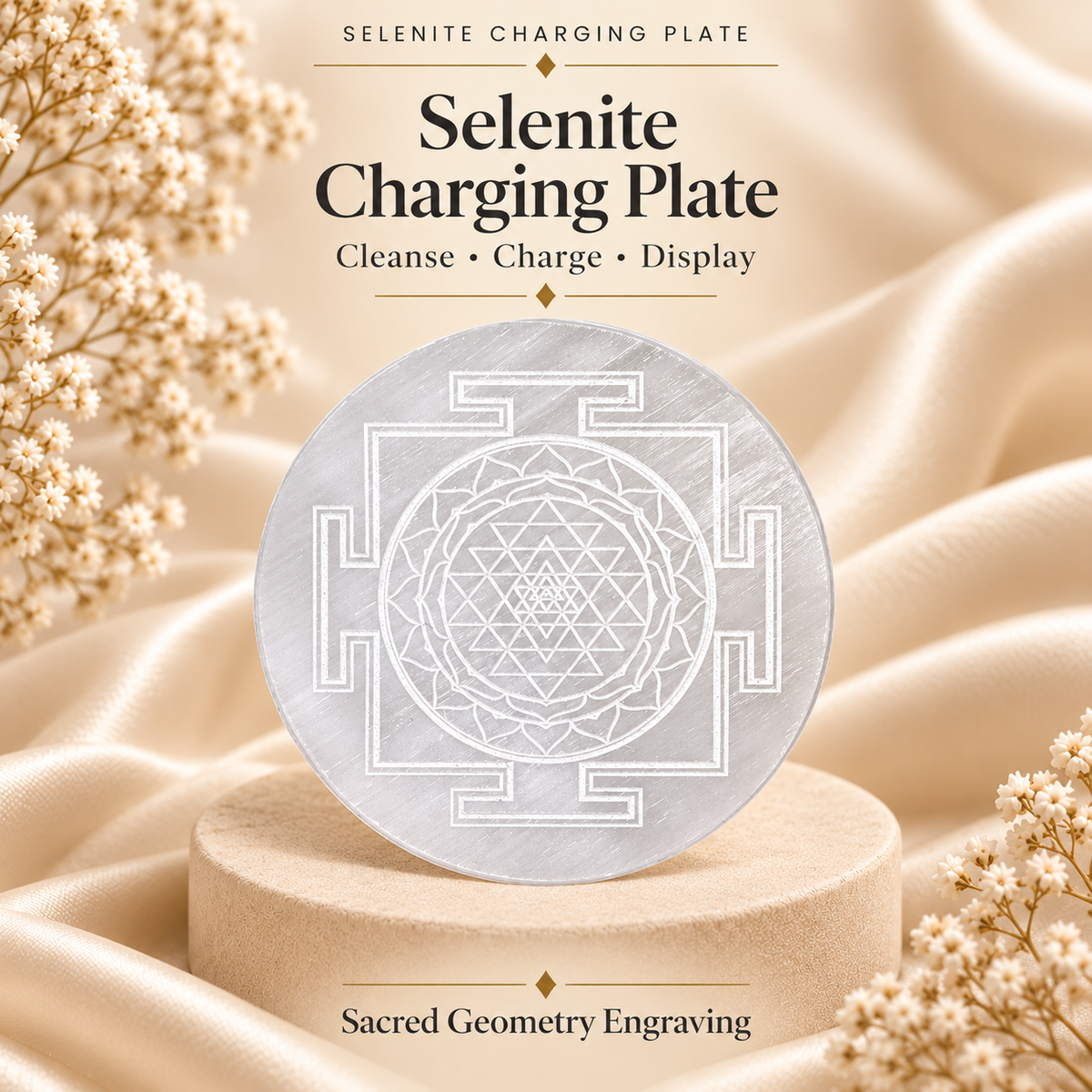 Sri Yantra Selenite Charging Plate