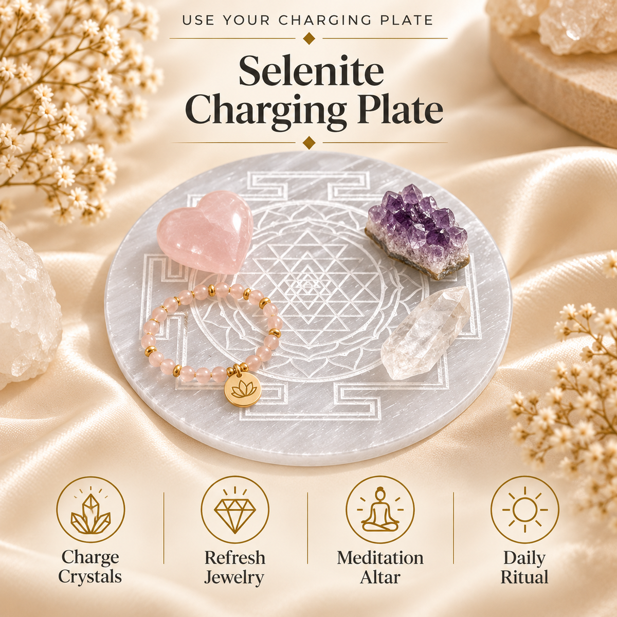 Sri Yantra Selenite Charging Plate