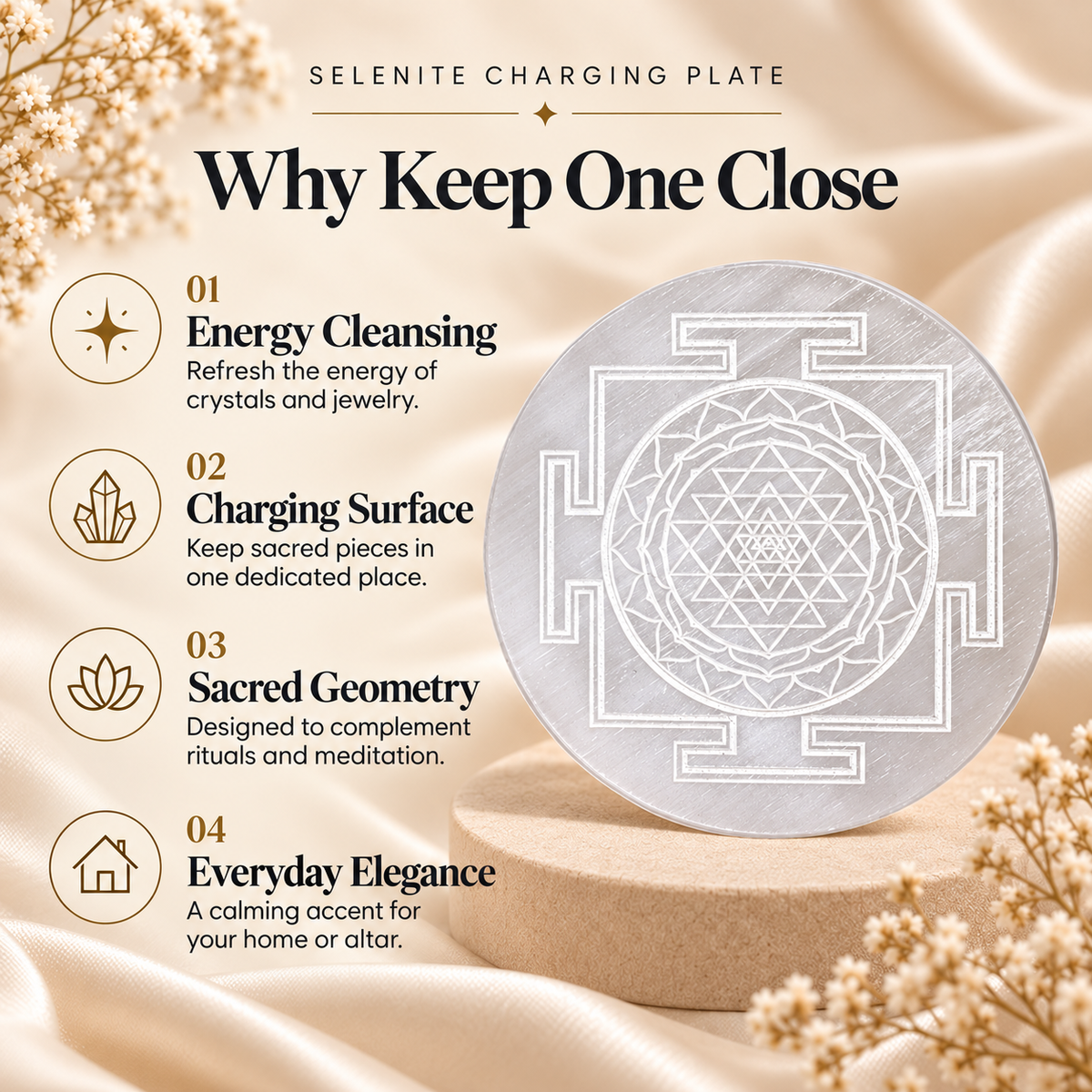 Sri Yantra Selenite Charging Plate