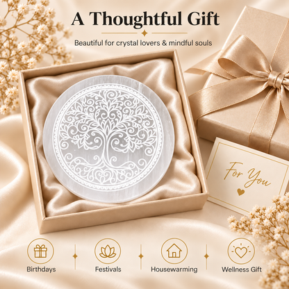 Tree of Life Engraving Selenite Charging Plate