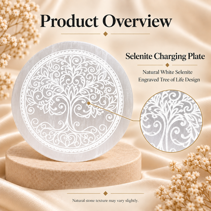 Tree of Life Engraving Selenite Charging Plate