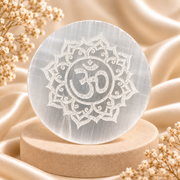 Selenite Charging Plate with Om Engraving