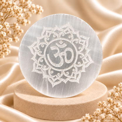 Selenite Charging Plate with Om Engraving