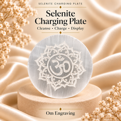 Selenite Charging Plate with Om Engraving