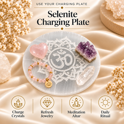 Selenite Charging Plate with Om Engraving