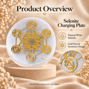 Selenite Charging Plate with Gold Sacred Geometry Design