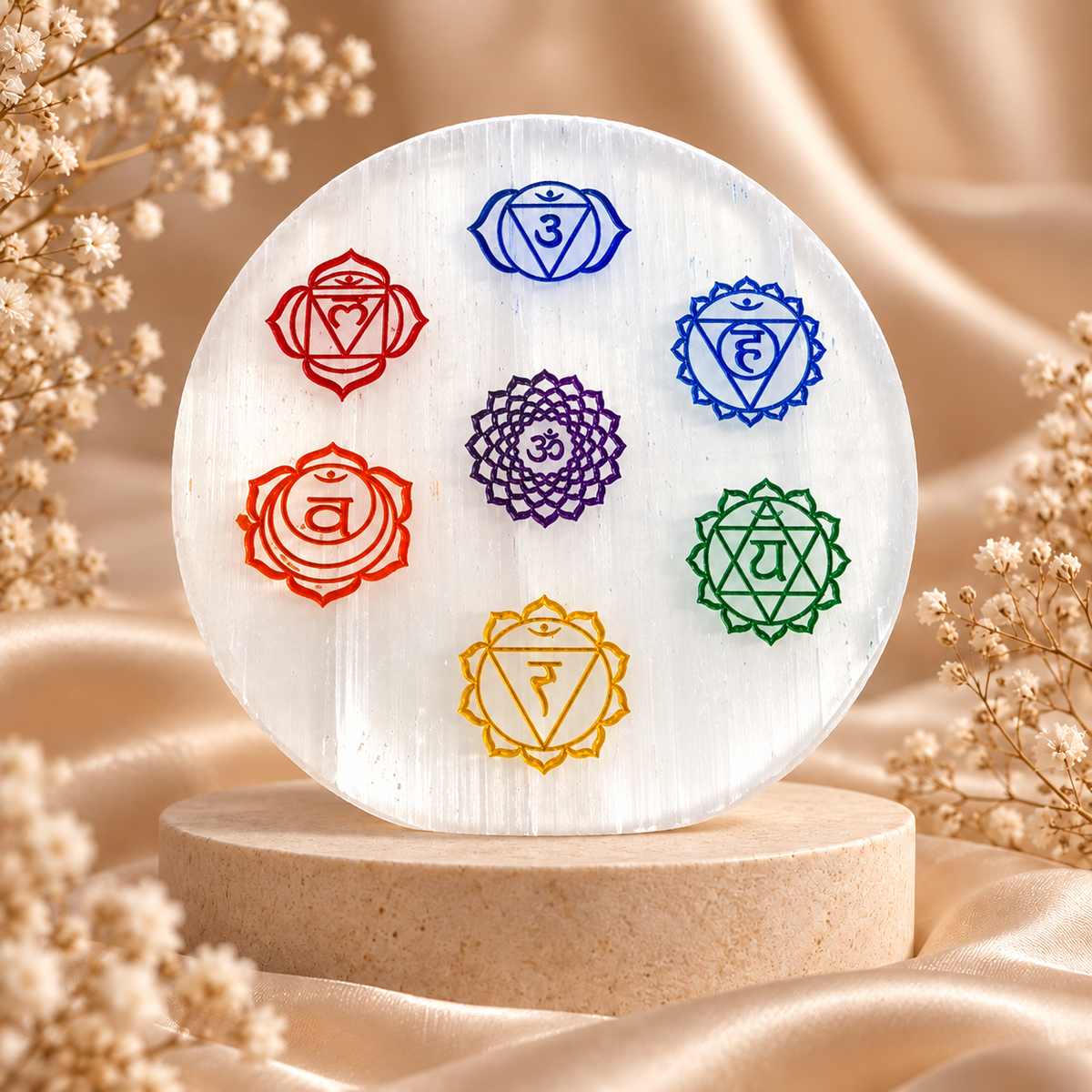 Selenite Seven Chakra Charging Plate