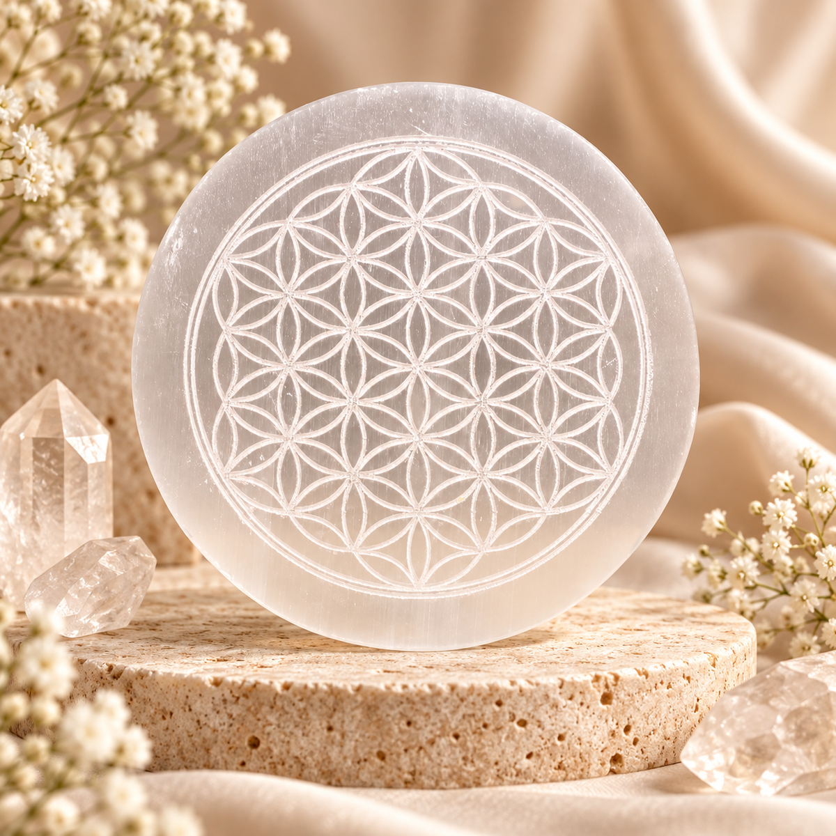 Selenite Charging Plate – Flower of Life Design