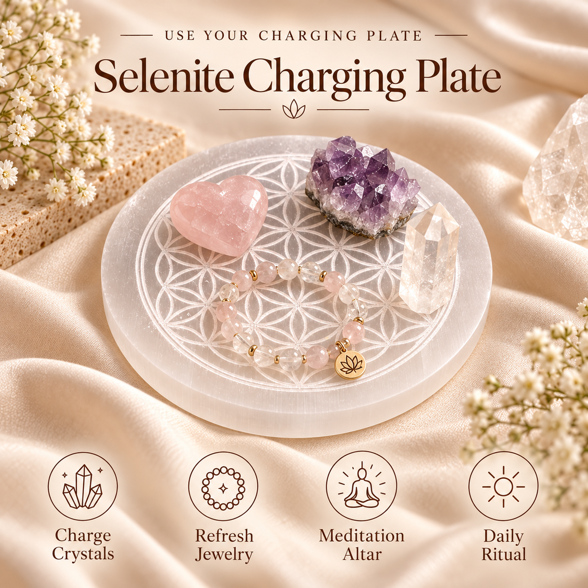 Selenite Charging Plate – Flower of Life Design