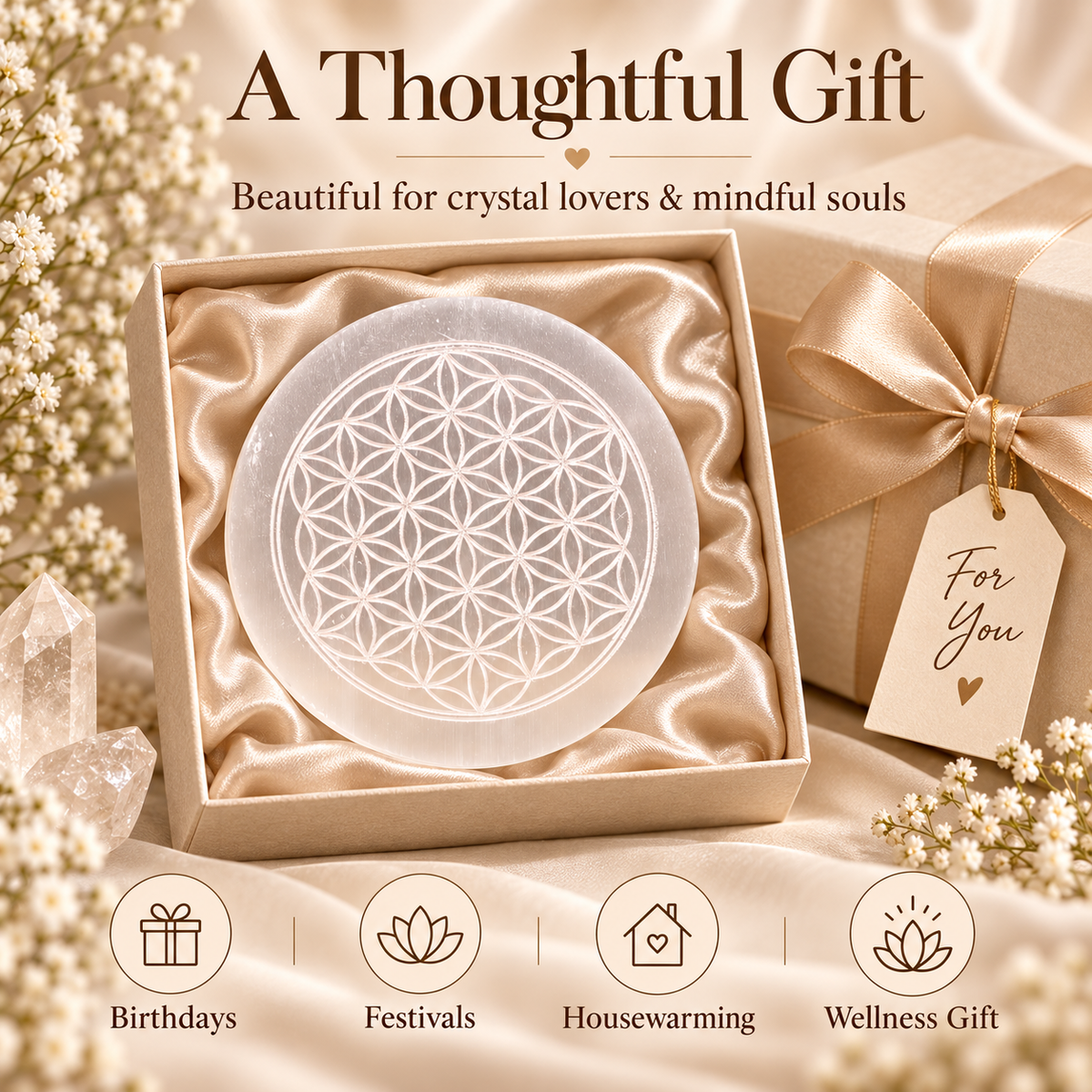 Selenite Charging Plate – Flower of Life Design