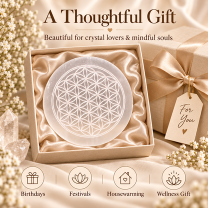 Selenite Charging Plate – Flower of Life Design