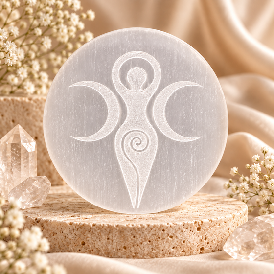 Selenite Charging Plate – Triple Moon Goddess Design