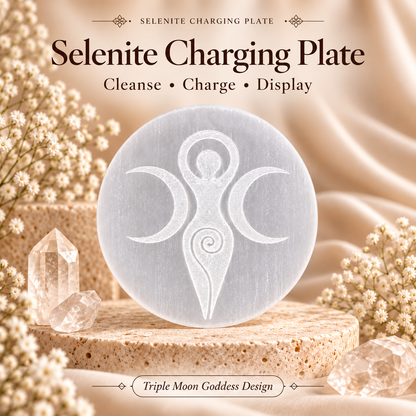 Selenite Charging Plate – Triple Moon Goddess Design