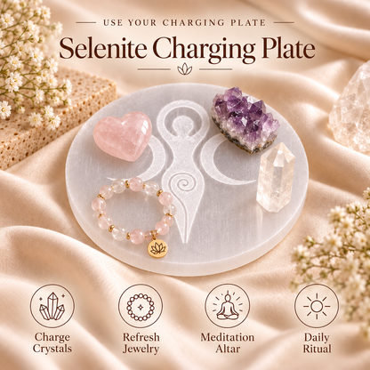 Selenite Charging Plate – Triple Moon Goddess Design