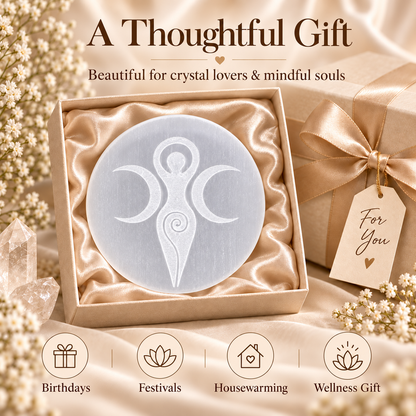 Selenite Charging Plate – Triple Moon Goddess Design