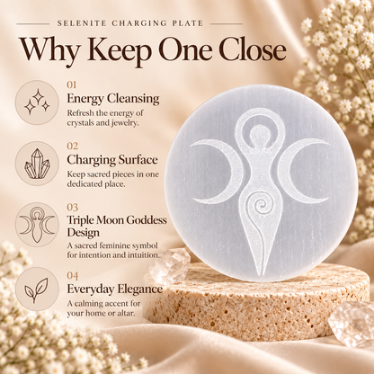 Selenite Charging Plate – Triple Moon Goddess Design