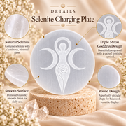 Selenite Charging Plate – Triple Moon Goddess Design