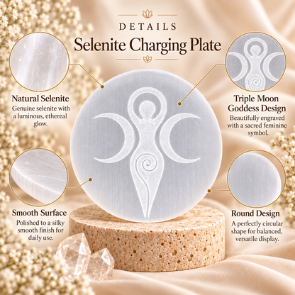 Selenite Charging Plate – Triple Moon Goddess Design