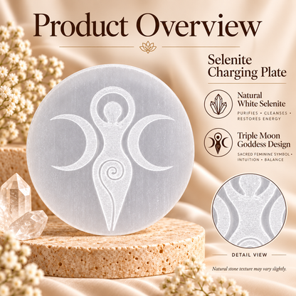 Selenite Charging Plate – Triple Moon Goddess Design
