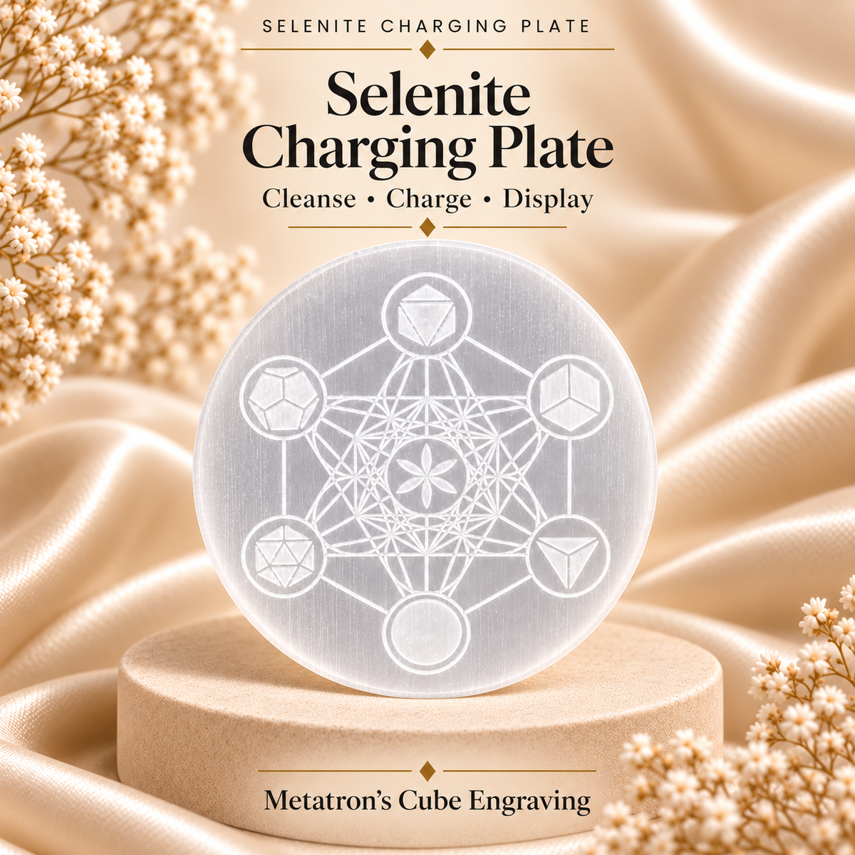 Selenite Charging Plate – Metatron’s Cube Design
