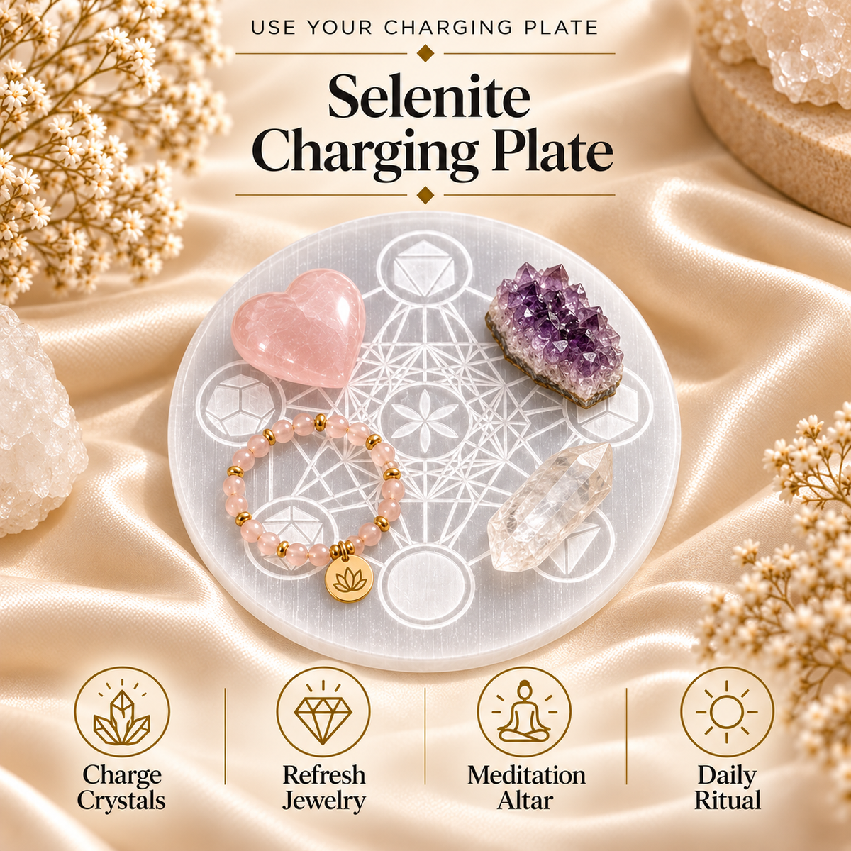 Selenite Charging Plate – Metatron’s Cube Design