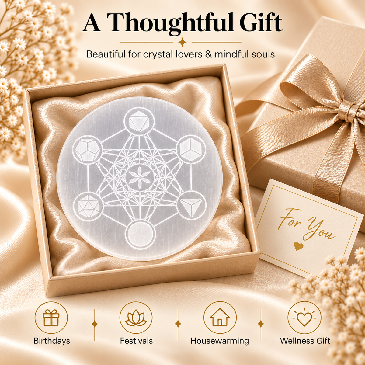 Selenite Charging Plate – Metatron’s Cube Design