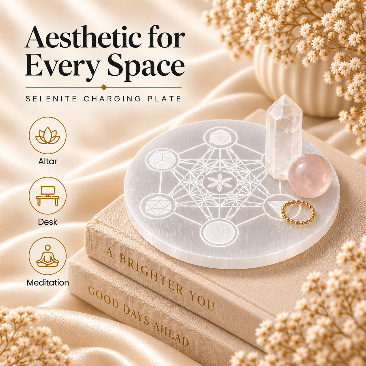 Selenite Charging Plate – Metatron’s Cube Design