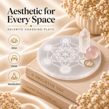 Selenite Charging Plate – Metatron’s Cube Design