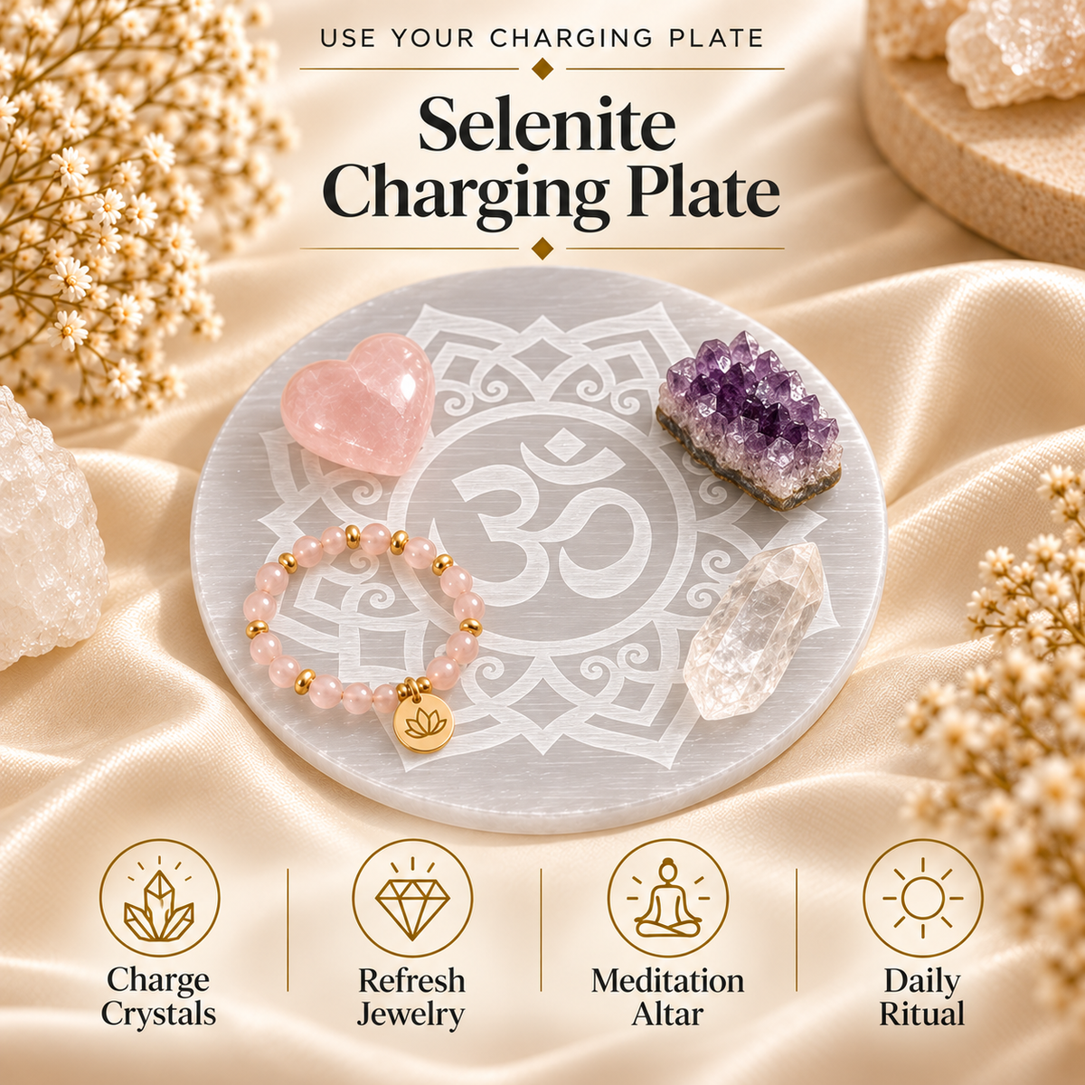 Selenite Charging Plate – Sacred Om Design