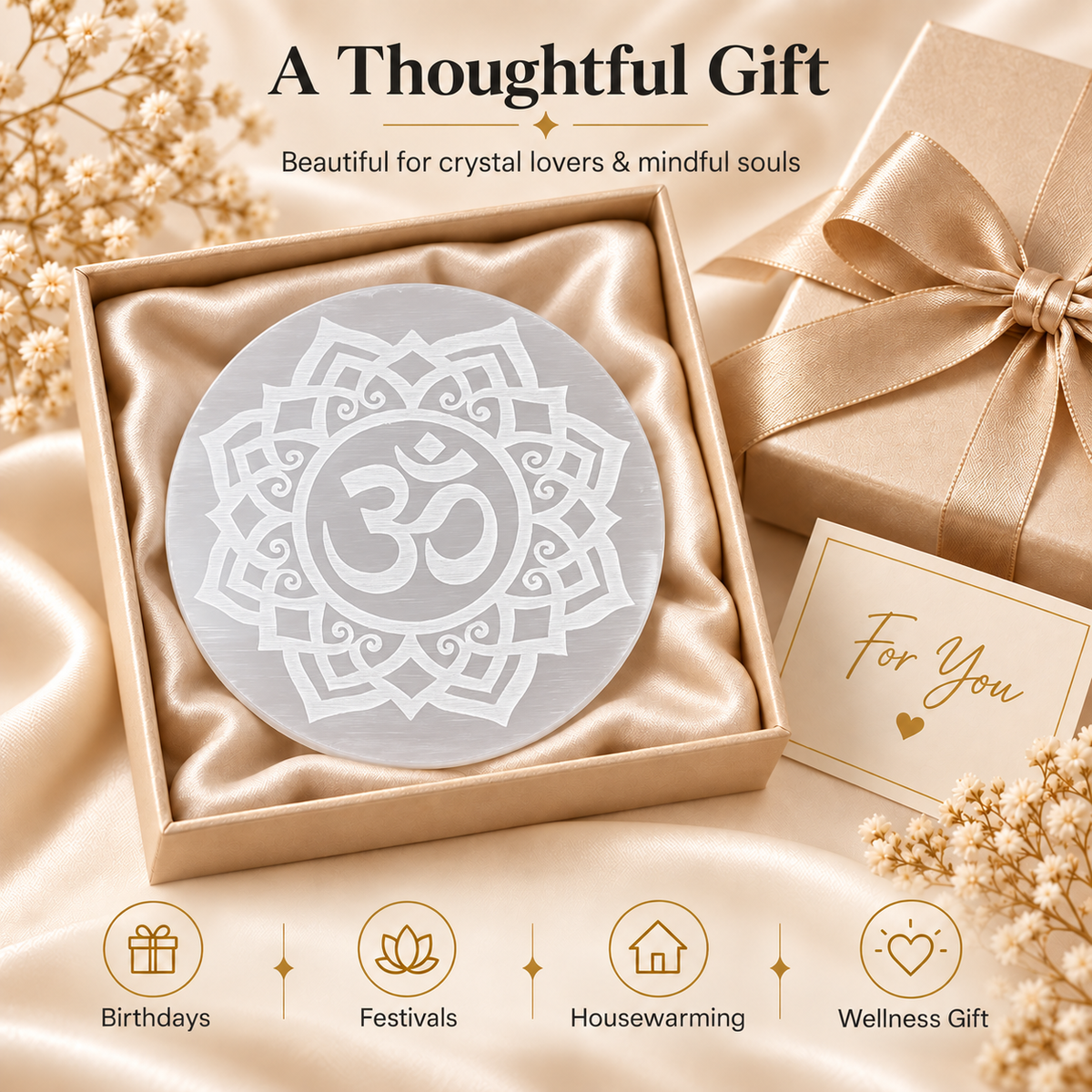 Selenite Charging Plate – Sacred Om Design
