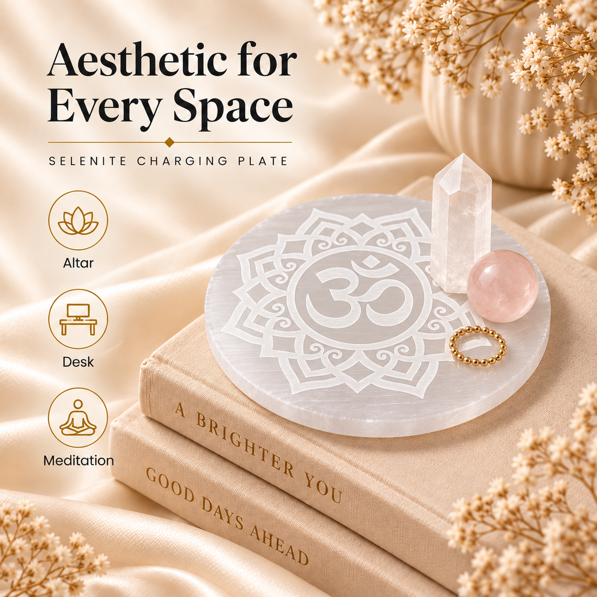 Selenite Charging Plate – Sacred Om Design