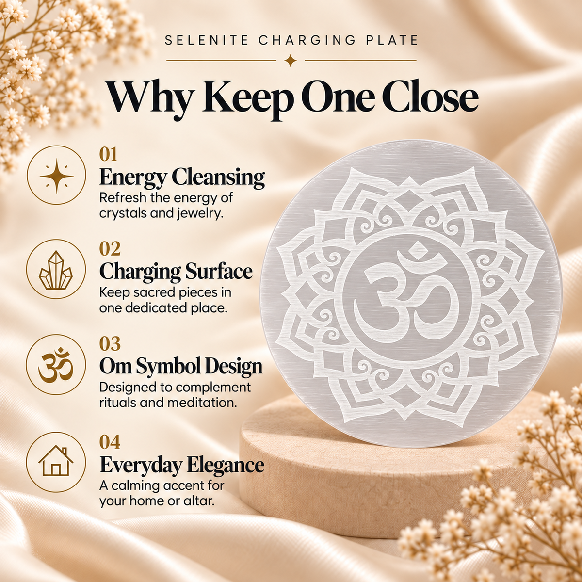 Selenite Charging Plate – Sacred Om Design