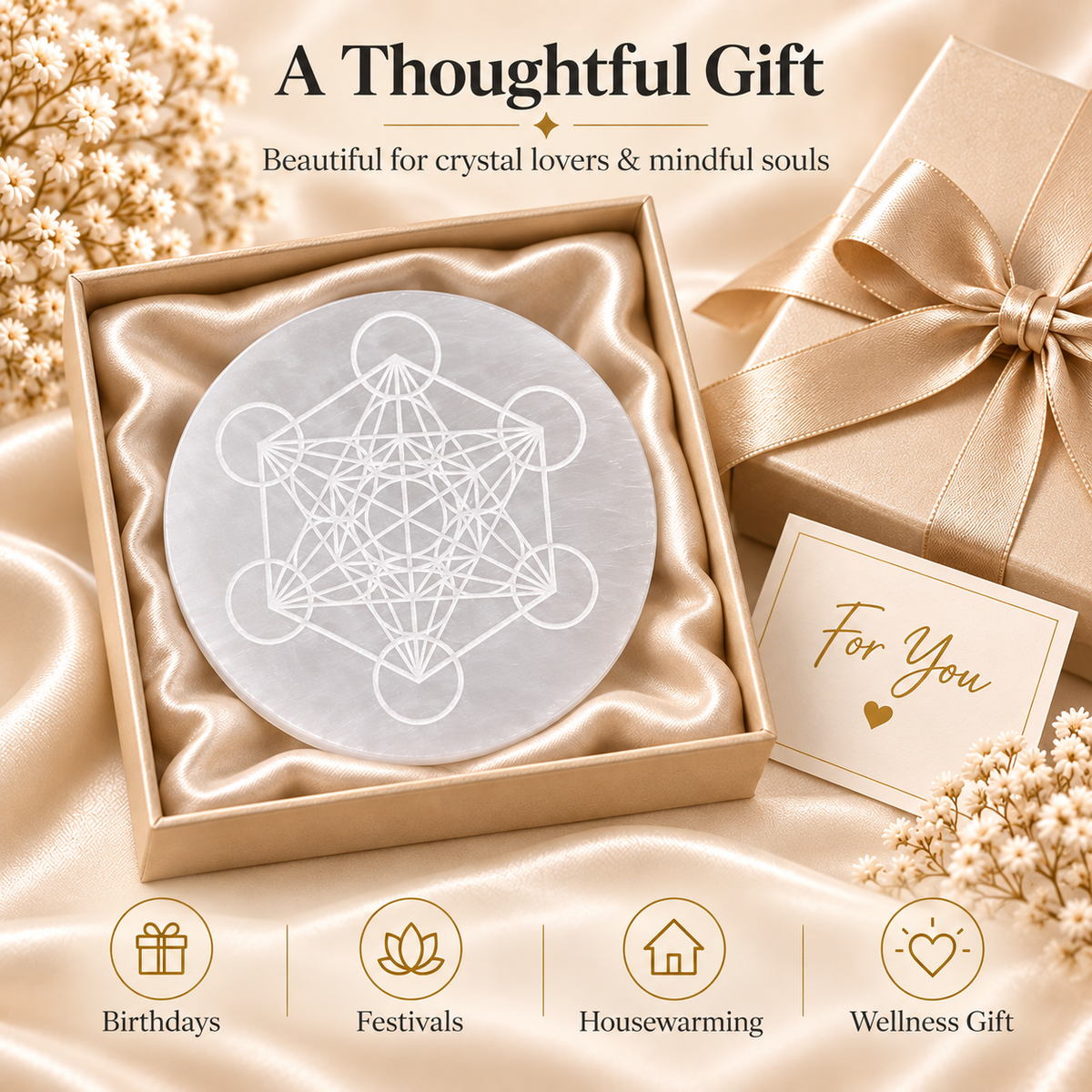 Selenite Charging Plate – Metatron’s Cube Design