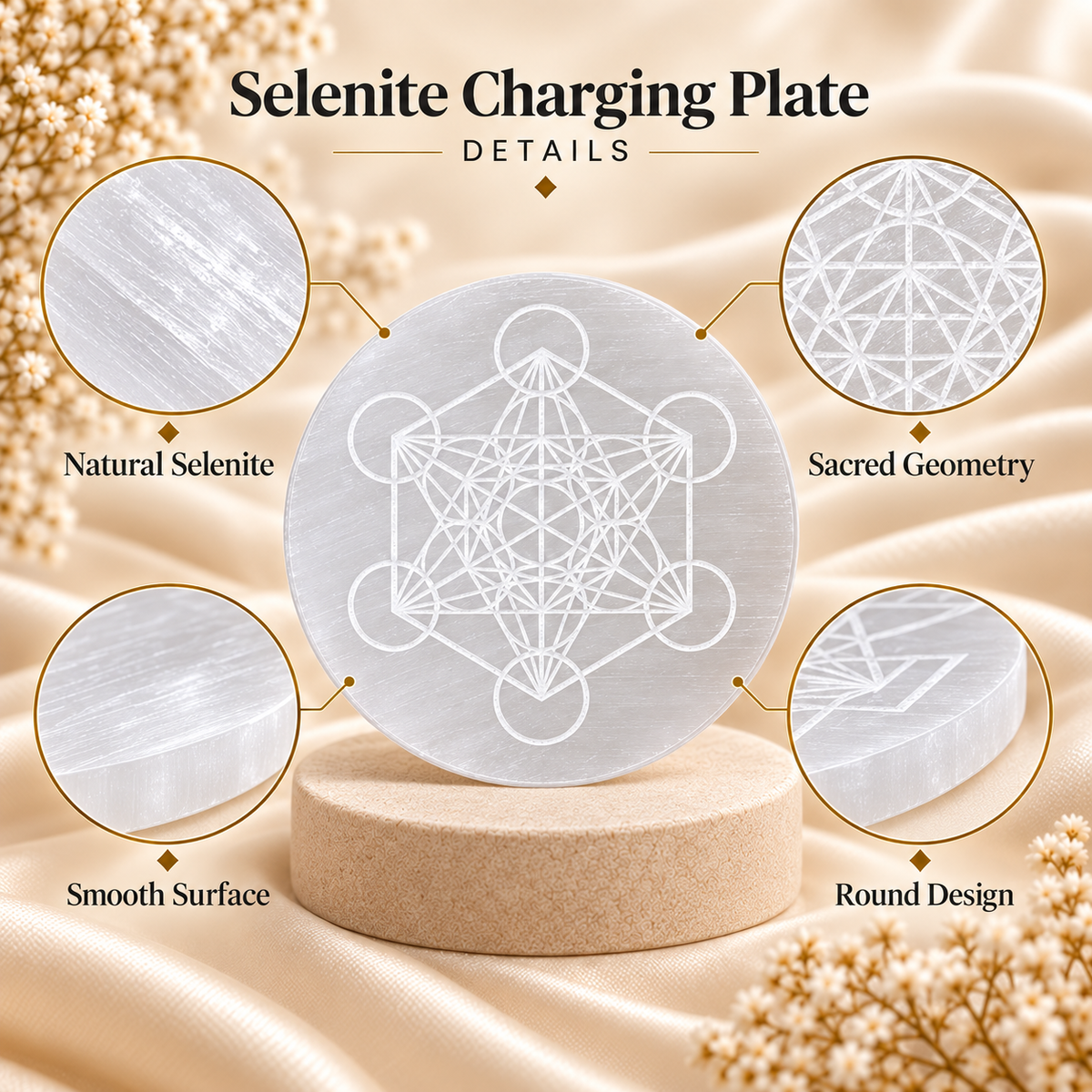 Selenite Charging Plate – Metatron’s Cube Design
