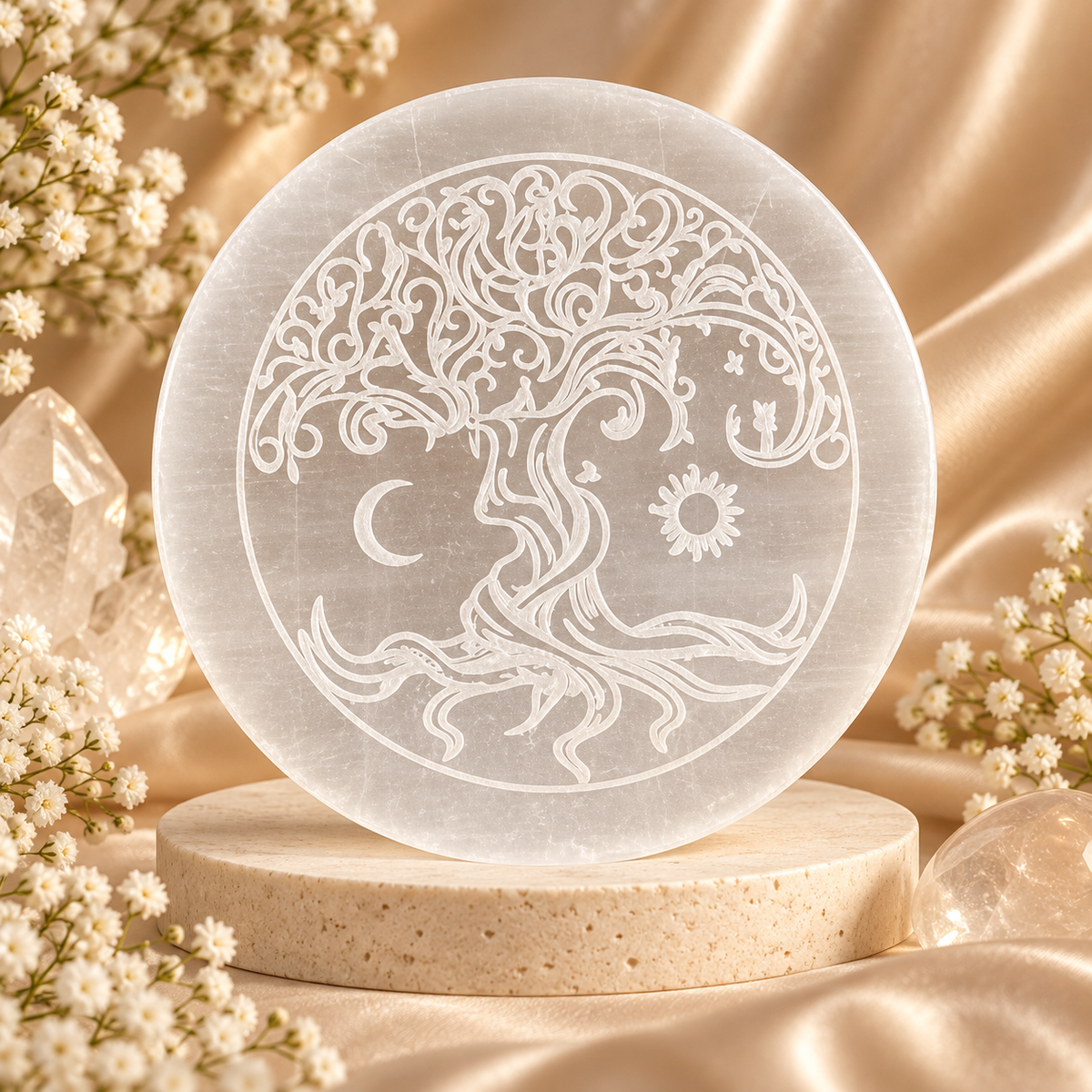 Selenite Charging Plate – Tree of Life Design