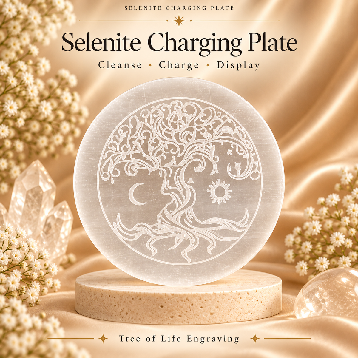 Selenite Charging Plate – Tree of Life Design