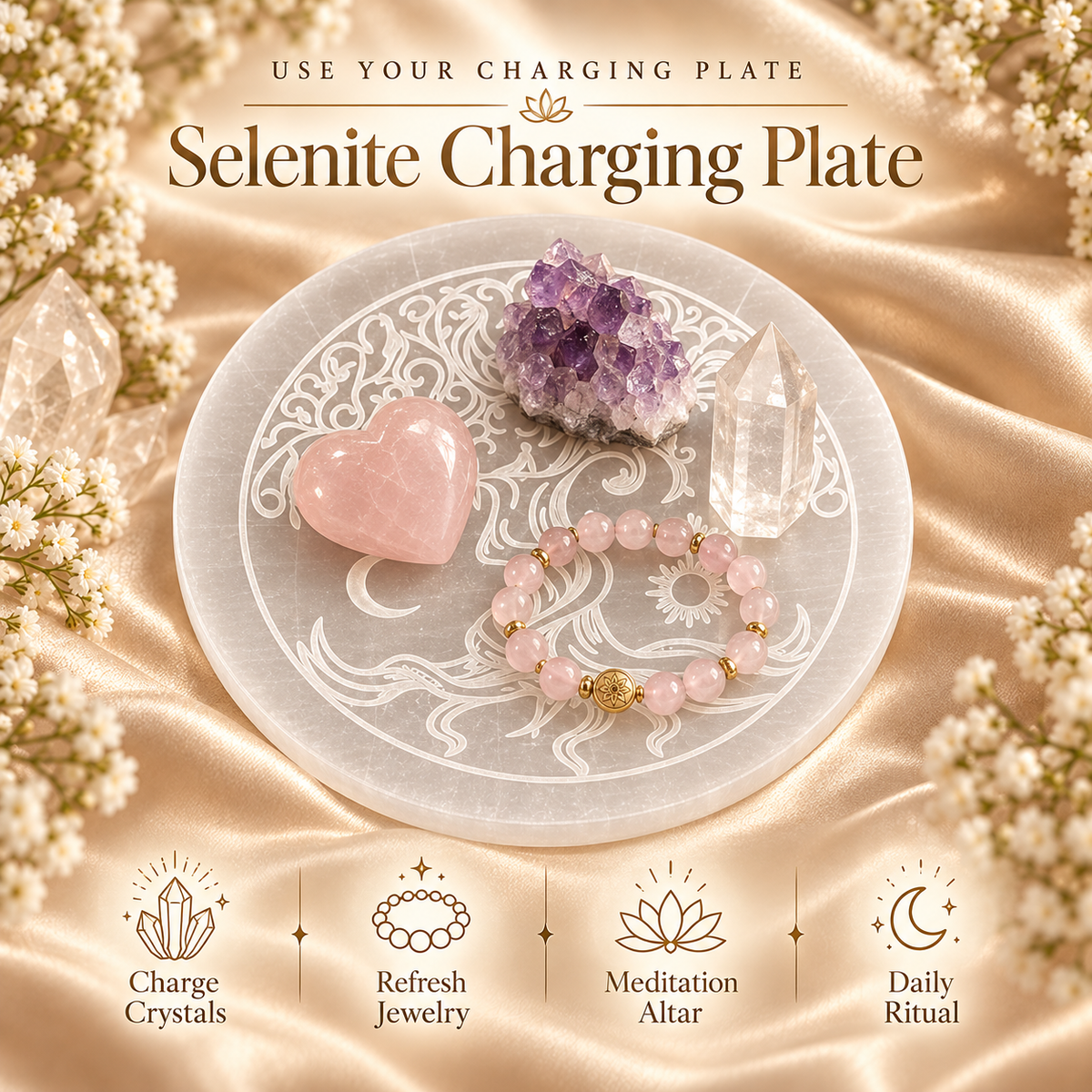 Selenite Charging Plate – Tree of Life Design