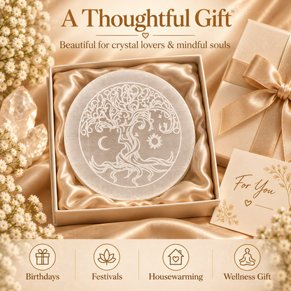 Selenite Charging Plate – Tree of Life Design