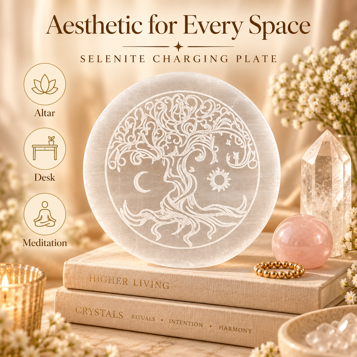 Selenite Charging Plate – Tree of Life Design