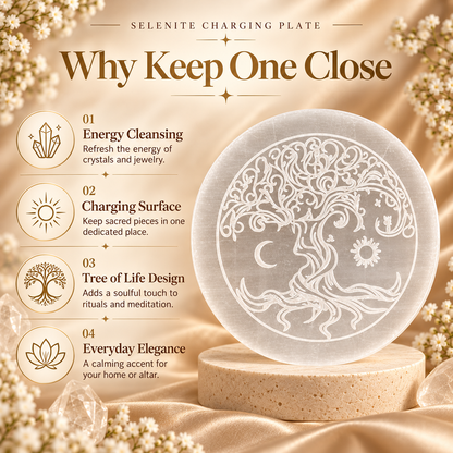 Selenite Charging Plate – Tree of Life Design