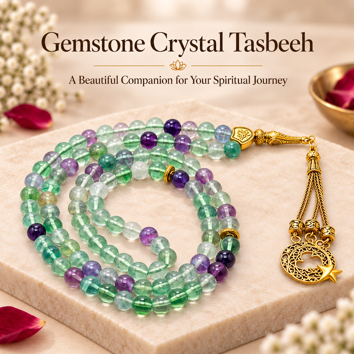 Fluorite Gemstone Crystal Tasbeeh
