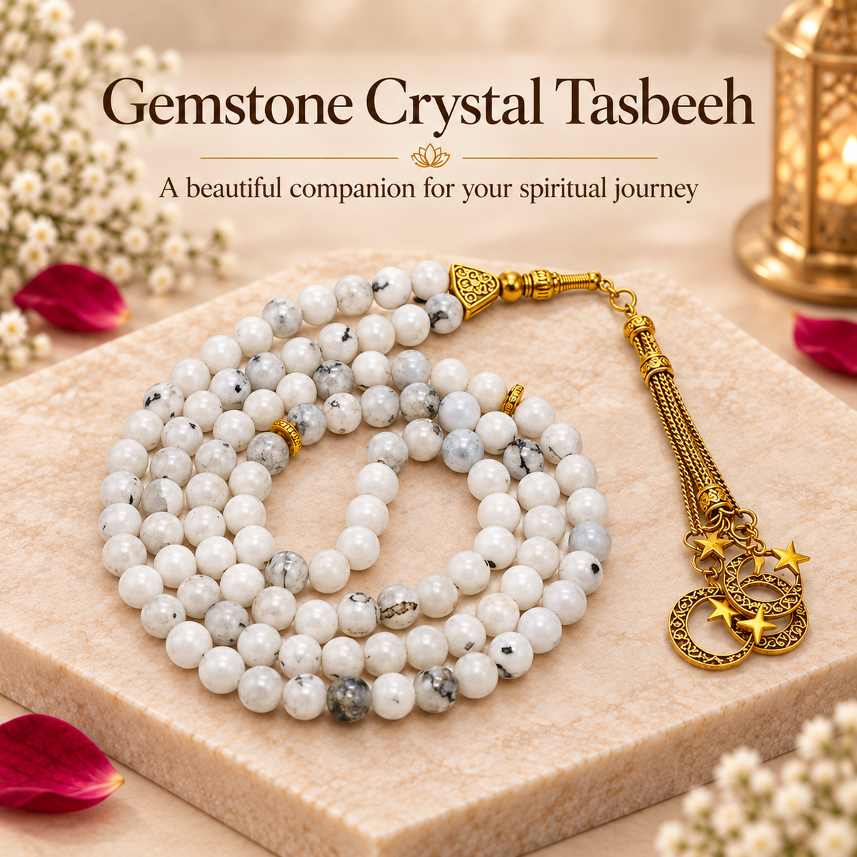 White Howlite Gemstone Crystal Tasbeeh