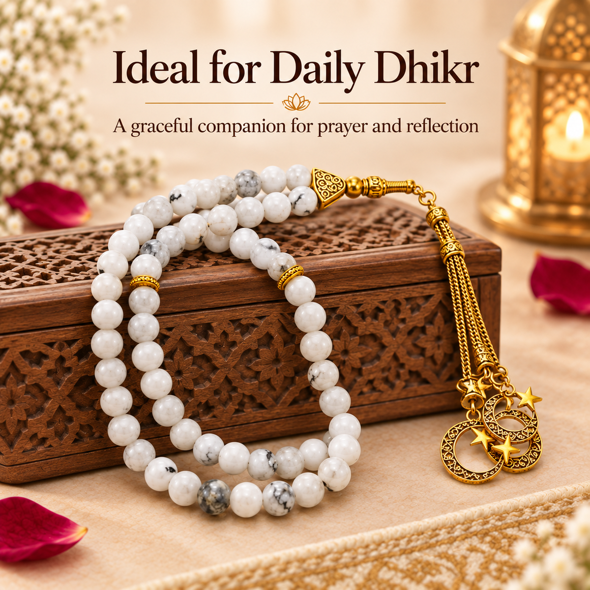 White Howlite Gemstone Crystal Tasbeeh