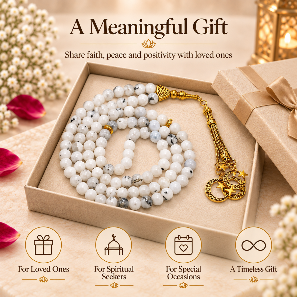 White Howlite Gemstone Crystal Tasbeeh