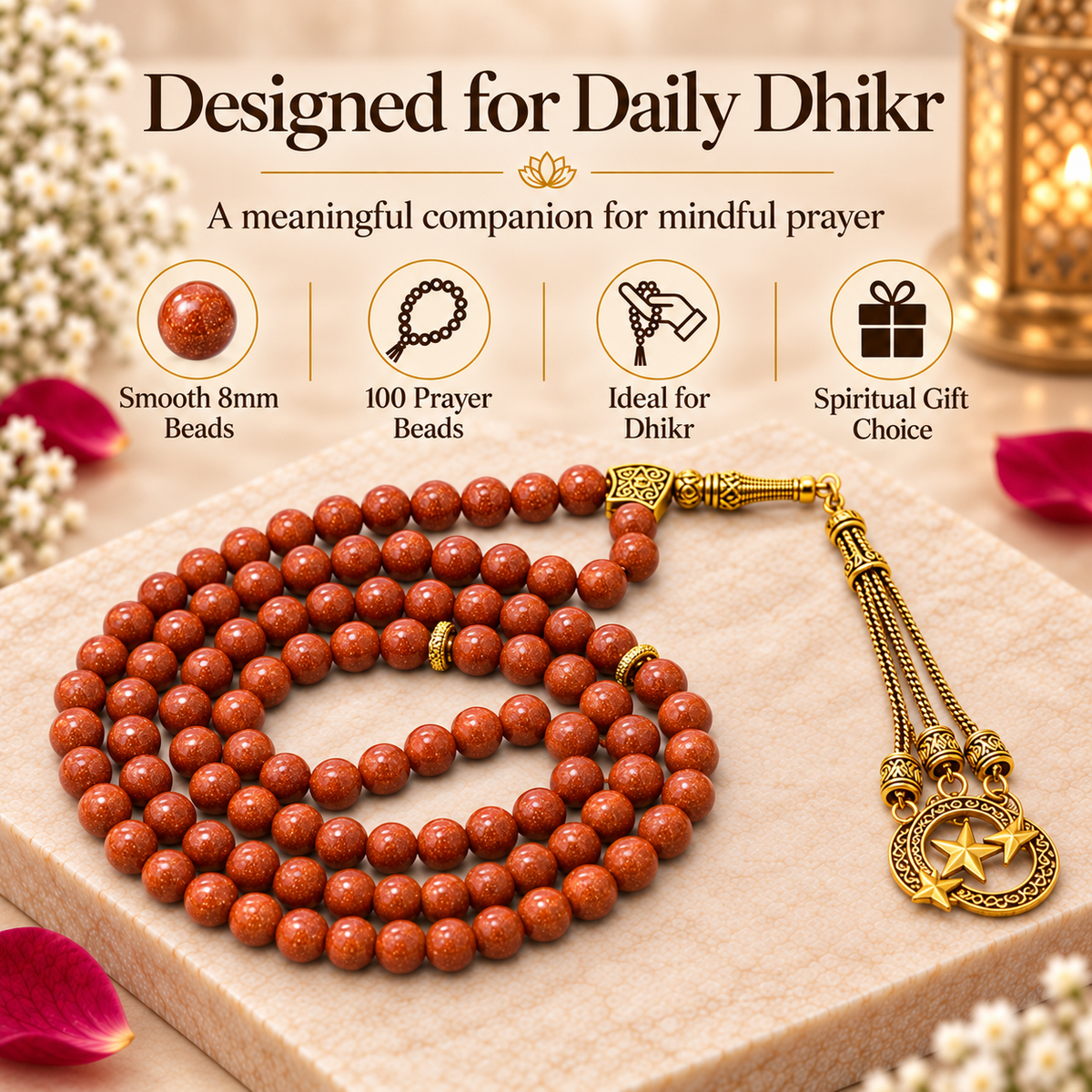 Red Goldstone Gemstone Crystal Tasbeeh