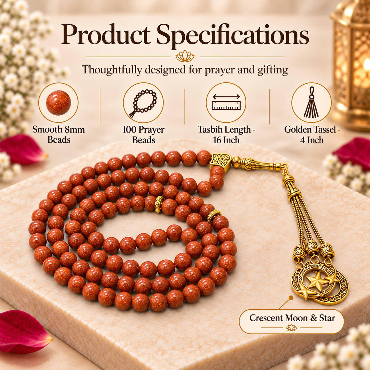 Red Goldstone Gemstone Crystal Tasbeeh