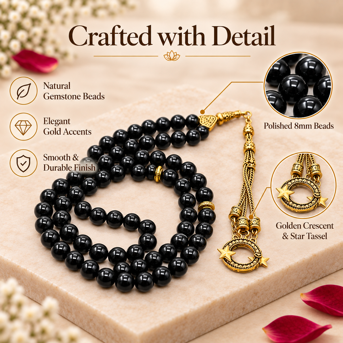 Black Gemstone Crystal Tasbeeh