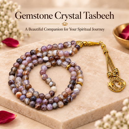 Purple Agate Gemstone Crystal Tasbeeh