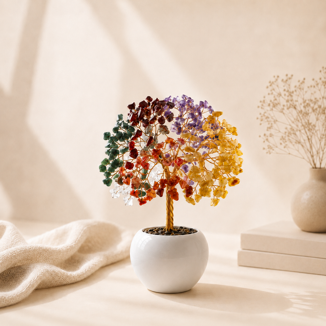 Seven Chakra Crystal Stone Tree - Perfect For Healing and Meditation